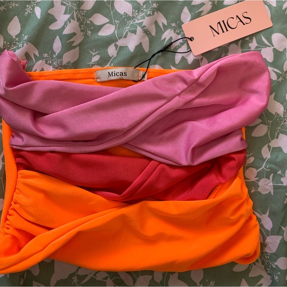 Contrast Twisted Front Tube Top - ORANGE / XS - Picture 3 of 8